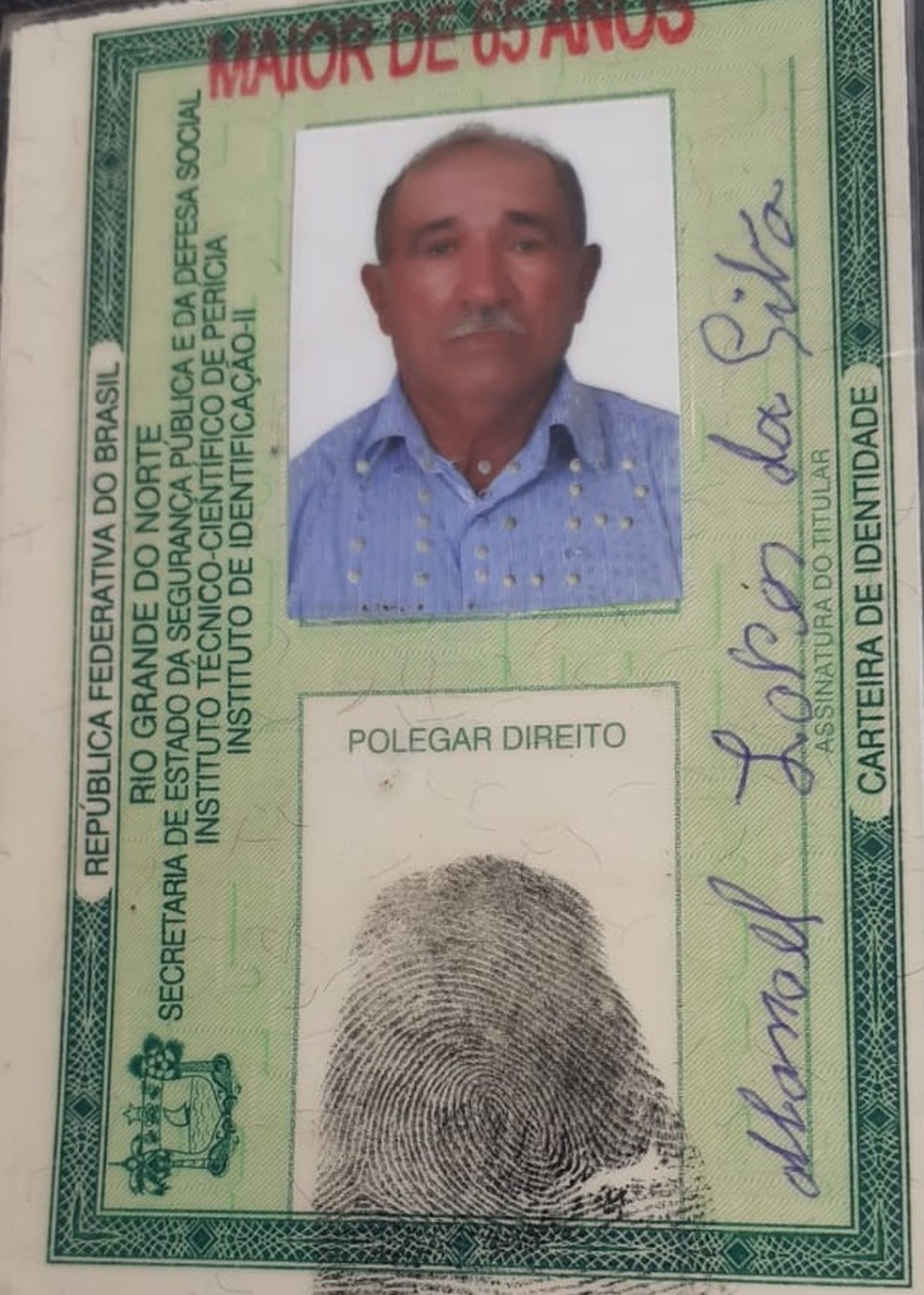 Manoel Lopes da Silva morreu após atentado a tiros em Parnamirim, na Grande Natal. Filho dele também ficou ferido — Foto: Cedida