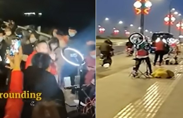 Influenciadores disputam espaço em ponte na China e provocam caos no trânsito (Foto: Reprodução/ YouTube)