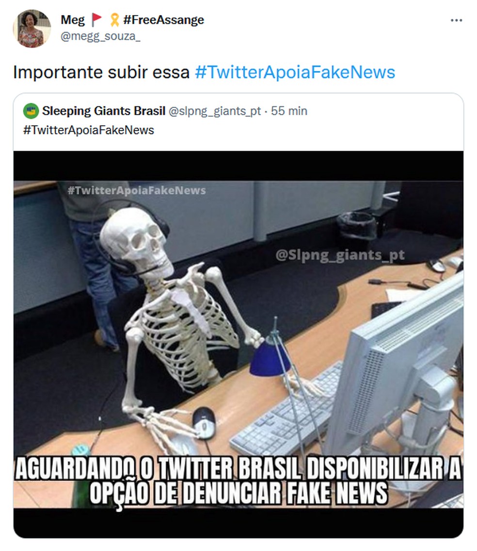 Usuários reclamam de o Twitter no Brasil não possuir a ferramenta denuncia informações falsas sobre a pandemia da Covid-19 — Foto: reprodução