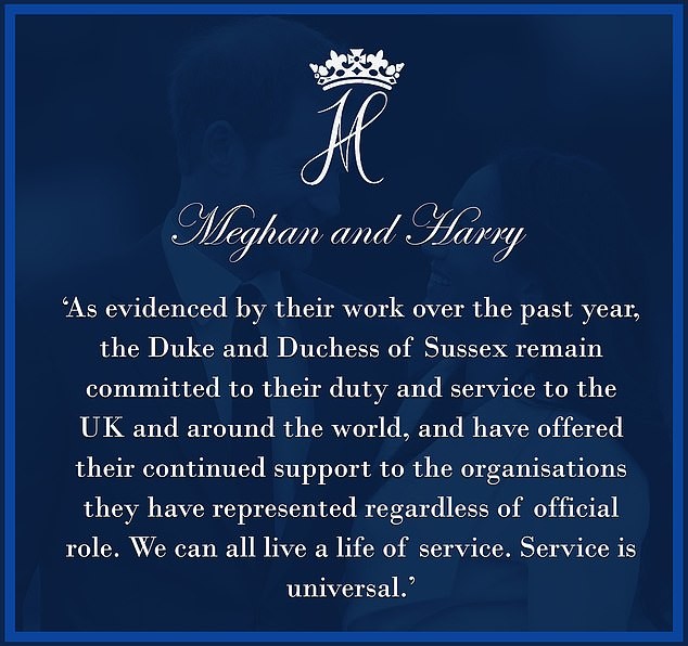 Mensagem de despedida do casal após mensagem da Rainha (Foto: Reprodução)