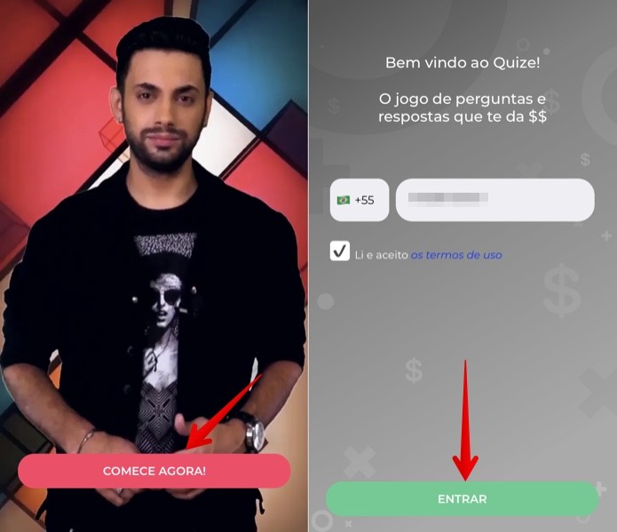 Faça cadastro no Quize para acessar a plataforma — Foto: Reprodução/Helito Beggiora