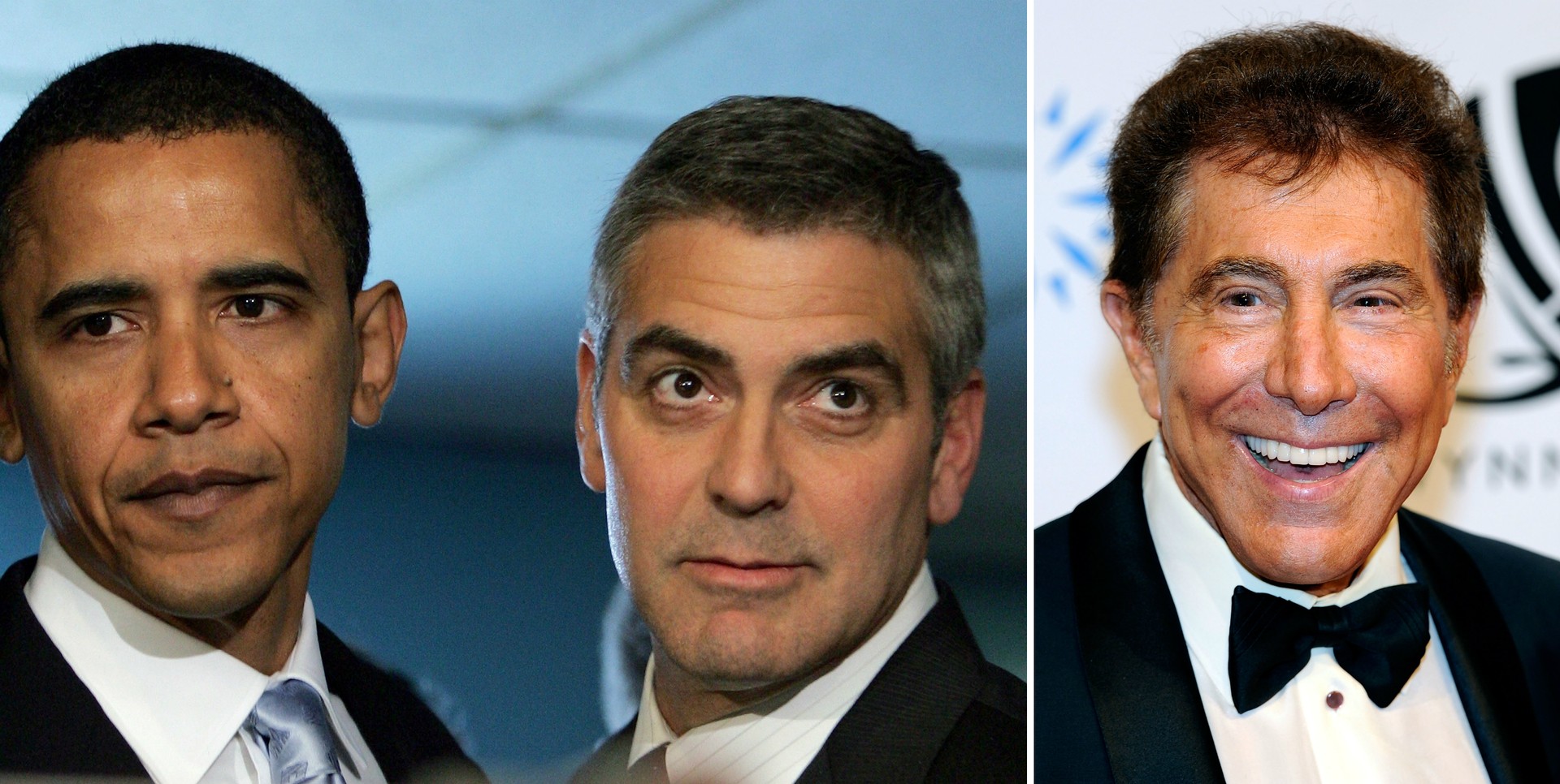 À esquerda, George Clooney com Barack Obama em 2006. À direita, o empresário Steve Wynn. (Foto: Getty Images)