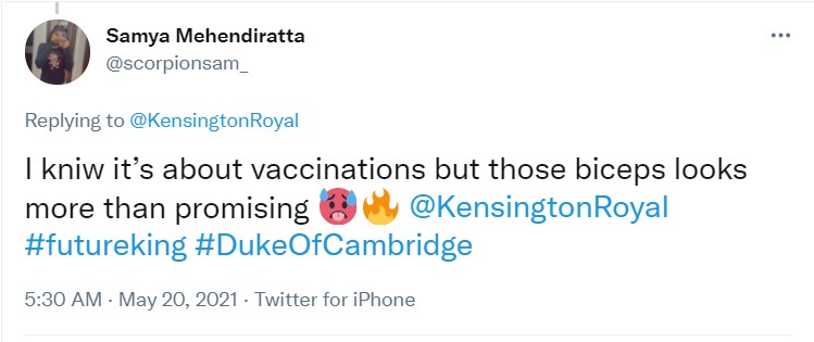 Internautas reagiram à foto do príncipe William sendo vacinado contra a Covid-19 (Foto: Reprodução / Twitter)