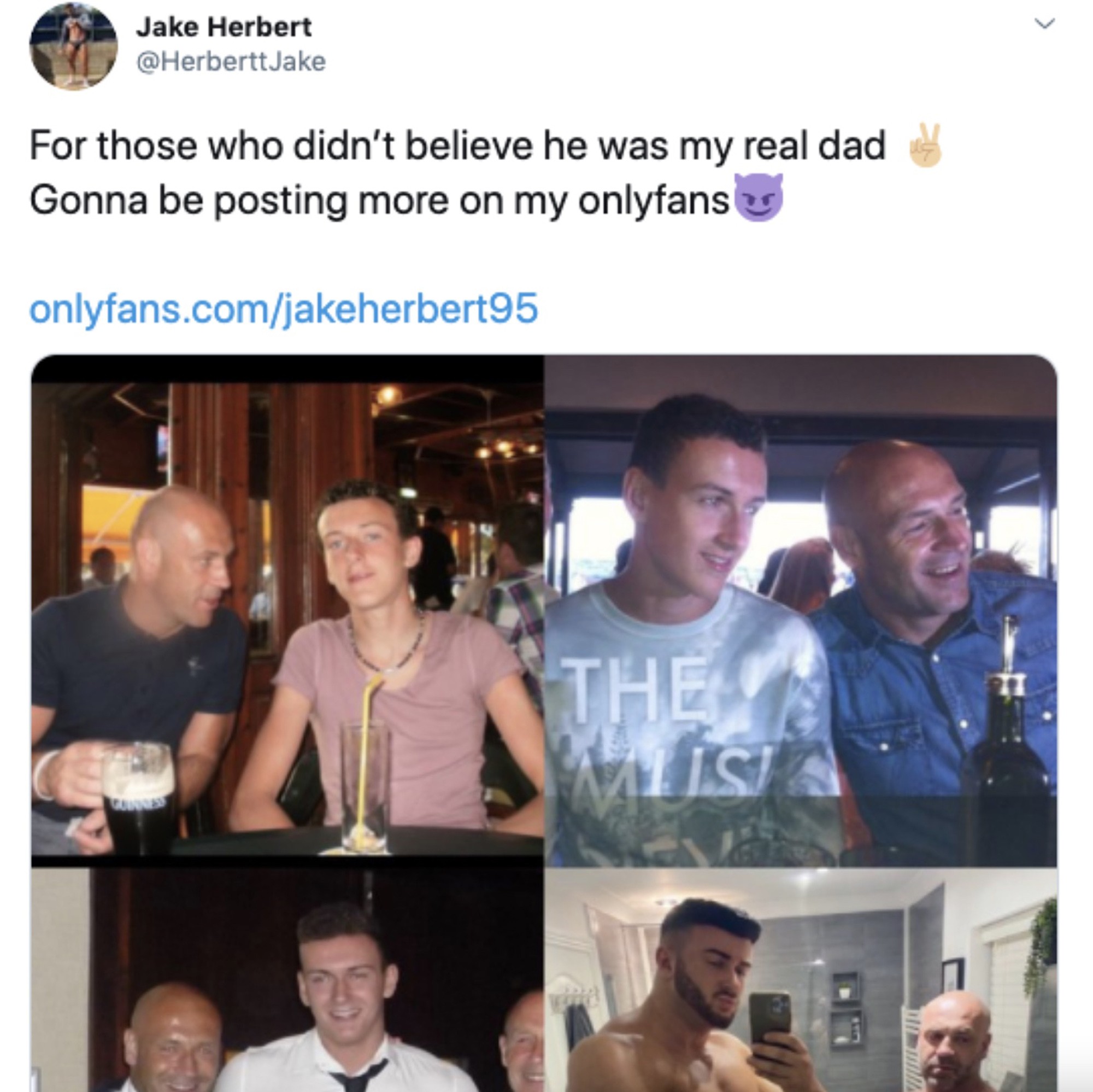 Jake Herbert publica provas de que o homem que posa com ele nas fotos é seu pai (Foto: reprodução instagram)