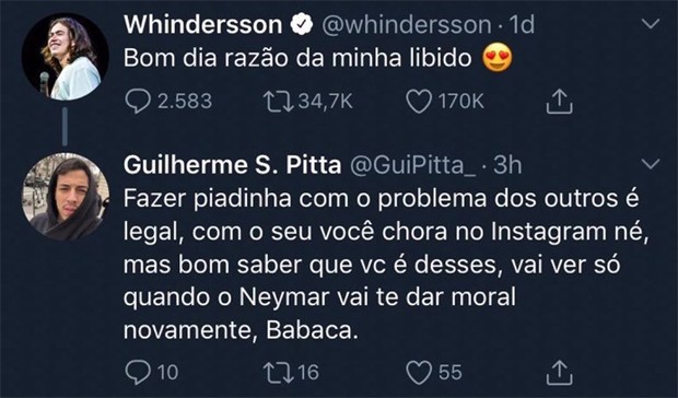 Whindersson Nunes toma 'bronca' de parça de Neymar (Foto: Reprodução / Twitter)