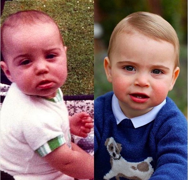 Uma foto antiga de Kate Middleton ao lado de um registro do filho caçula dela com o Príncipe William, Louis (Foto: Instagram)