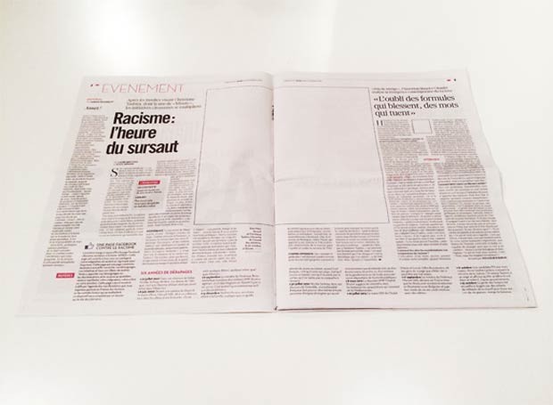 Página do 'Libération' na edição sem fotos de quinta-feira (14) (Foto: Reprodução/British Journal of Photography)