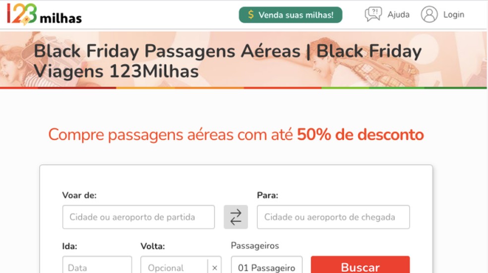 123Milhas promete até 50% de desconto em passagens — Foto: Reprodução/Paulo Alves