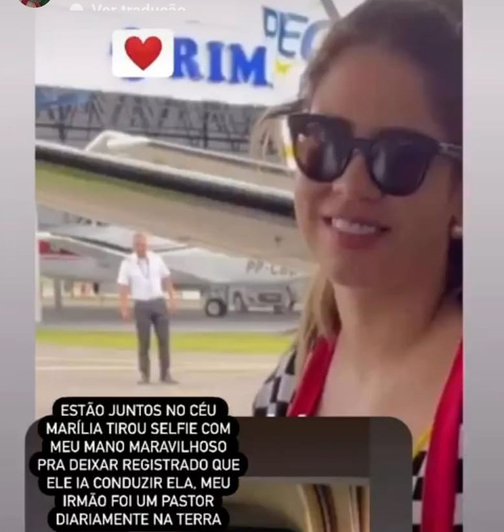 Marília Mendonça fez foto com copiloto antes de embarcar em avião — Foto: Instagram/Reprodução
