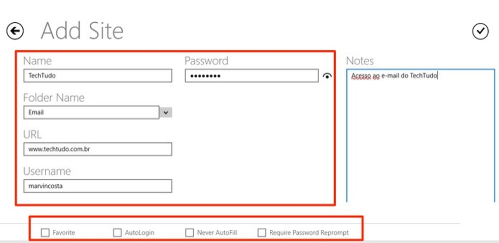 Ação para adicionar dados de acesso para um site no software LastPass para Windows — Foto: Reprodução/Marvin Costa
