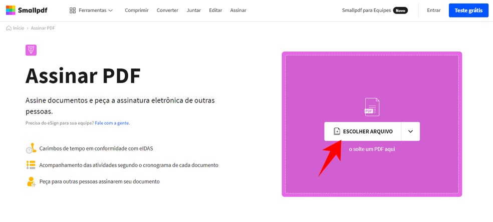 Small PDF permite assinar online qualquer documento PDF do PC — Foto: Reprodução/Rodrigo Fernandes