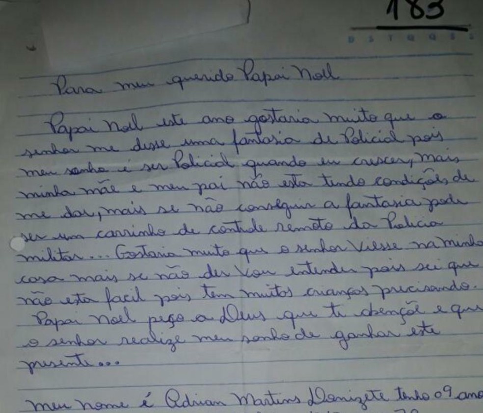 Garoto de Itatiba pediu 'fantasia da PM' em carta ao Papai Noel (Foto: Bárbara Leão/Jornal da Região)
