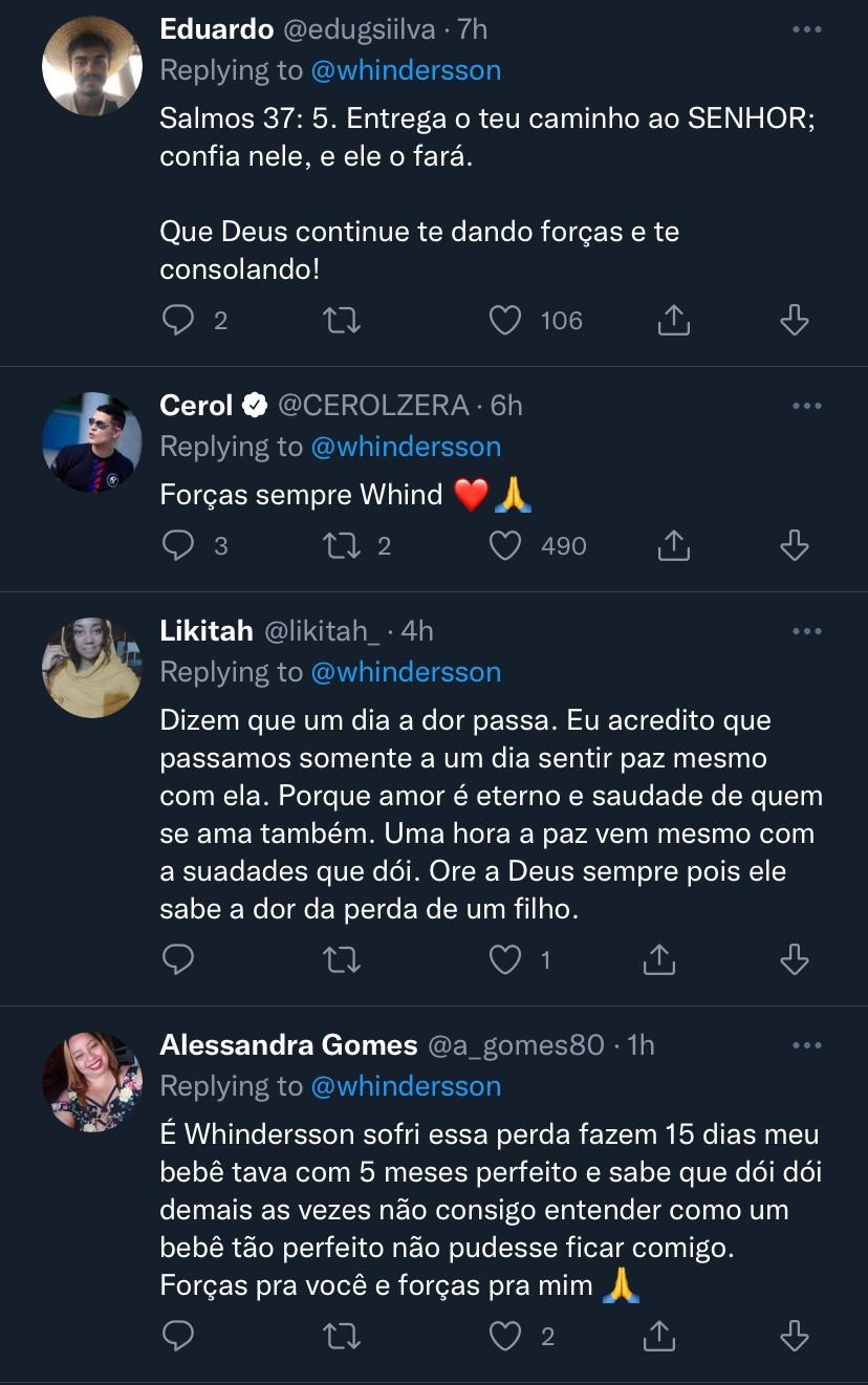 Os seguidores dão um abraço virtual em Whindersson Nunes (Foto: Reprodução Twitter)