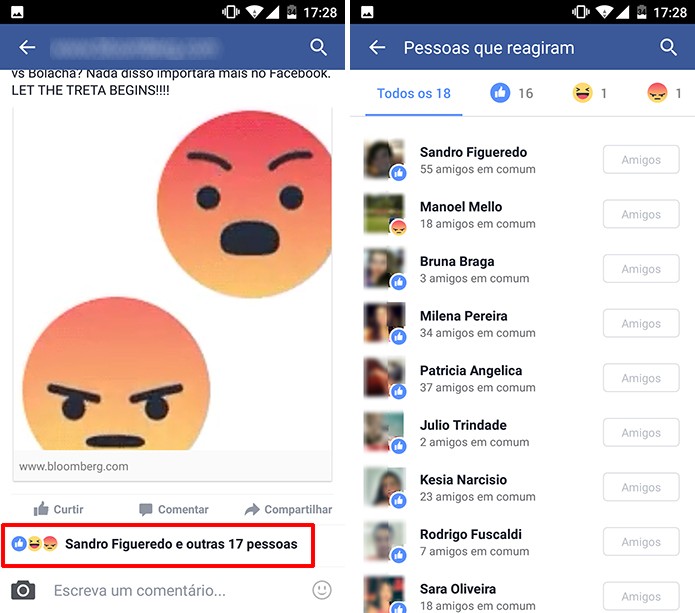 Facebook Reactions também pode ter interações acessadas no Android e iPhone (Foto: Reprodução/Elson de Souza)