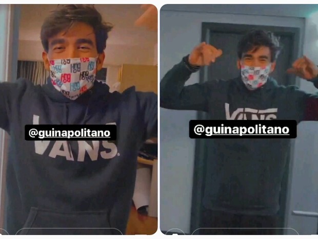 De máscara, Guilherme Napolitano visita Flayslane em hotel (Foto: Reprodução/Instagram)