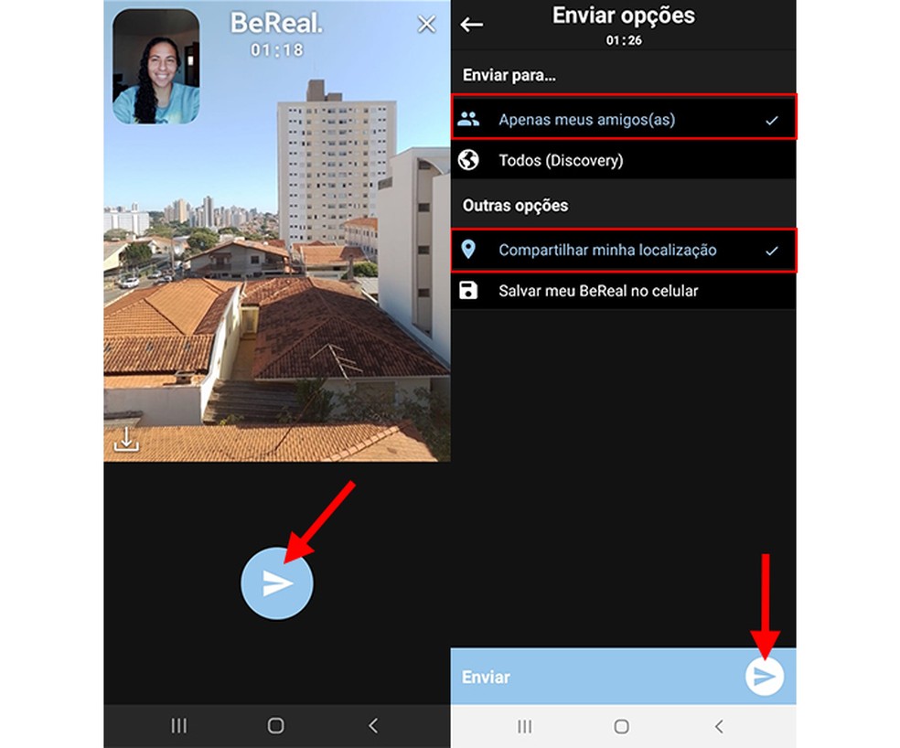 App BeReal tira foto na câmera frontal e na traseira de forma simultânea  — Foto: Reprodução/Marcela Franco