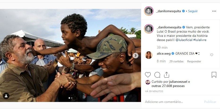 Lula Livre: famosos reagem a soltura do ex-presidente (Foto: Reprodução/Instagram)