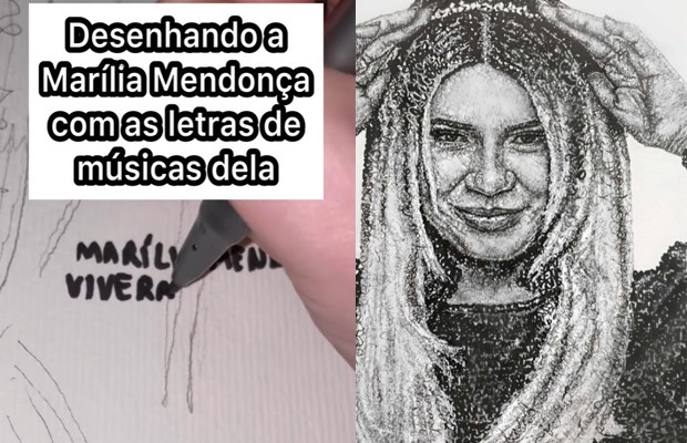 Fã desenha Marília Mendonça com trechos de suas músicas (Foto: Reprodução/ Instagram)