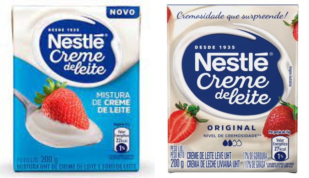 O creme de leite Nestlé e a mistura de creme de leite, vendidos pela empresa no país. — Foto: Reprodução