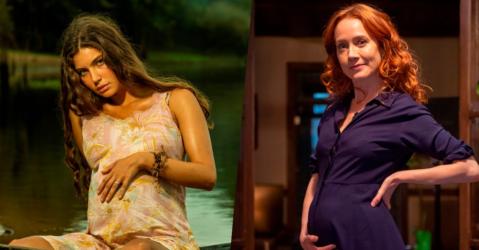Juma (Alanis Guillen) e Irma (Camila Morgado) estão grávidas — Foto: Globo