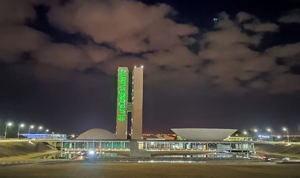 'Lute como estudante', diz frase projetada no Congresso Nacional — Foto: Diego André/TV Globo