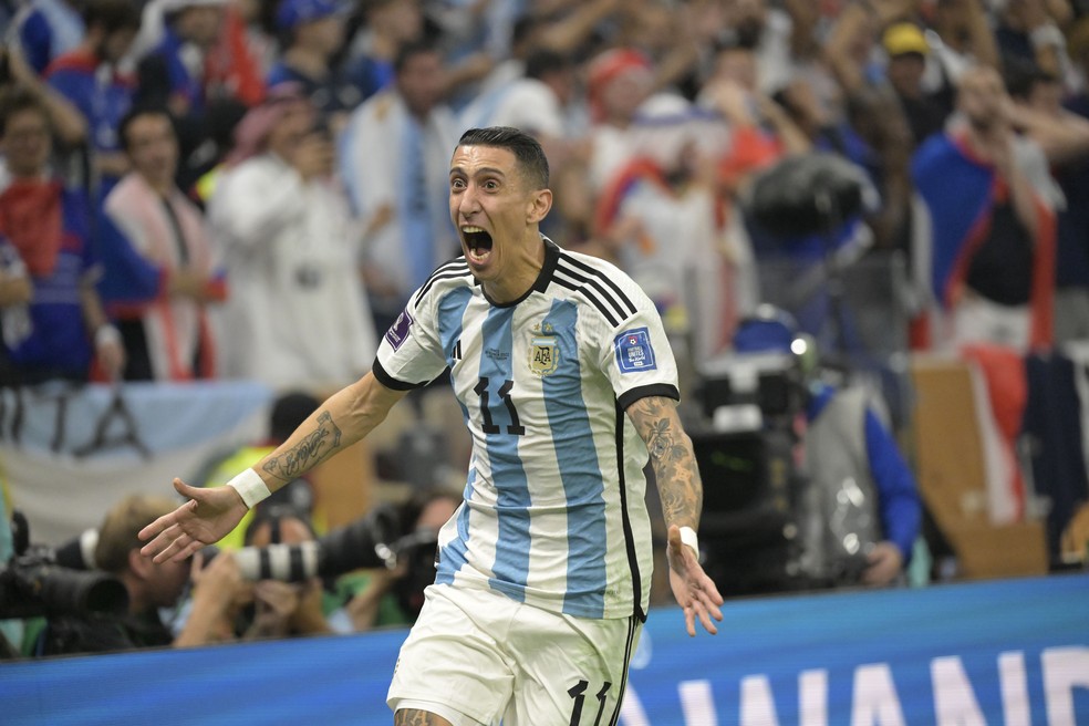 Di María comemora o gol da Argentina na final da Copa do Mundo — Foto: Andre Durão