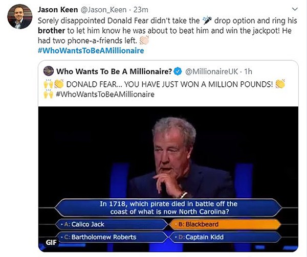 Versão britânica de  'Quem Quer Ser Milionário?' (Foto: Twitter)
