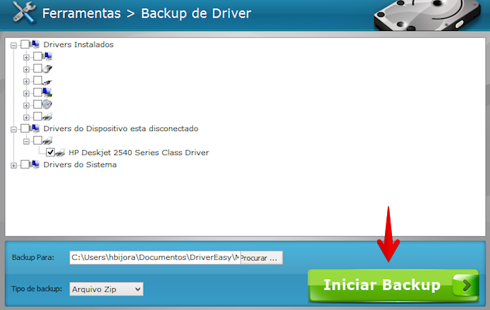 Selecione os drivers desejados e inicie o processo de backup (Foto: Reprodução/Helito Bijora) 
