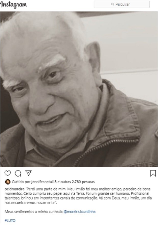 Cid Moreira faz post para homenagear irmão, Célio Moreira, que morreu na noite de quinta-feira (2) (Foto: Reprodução/Instagram)