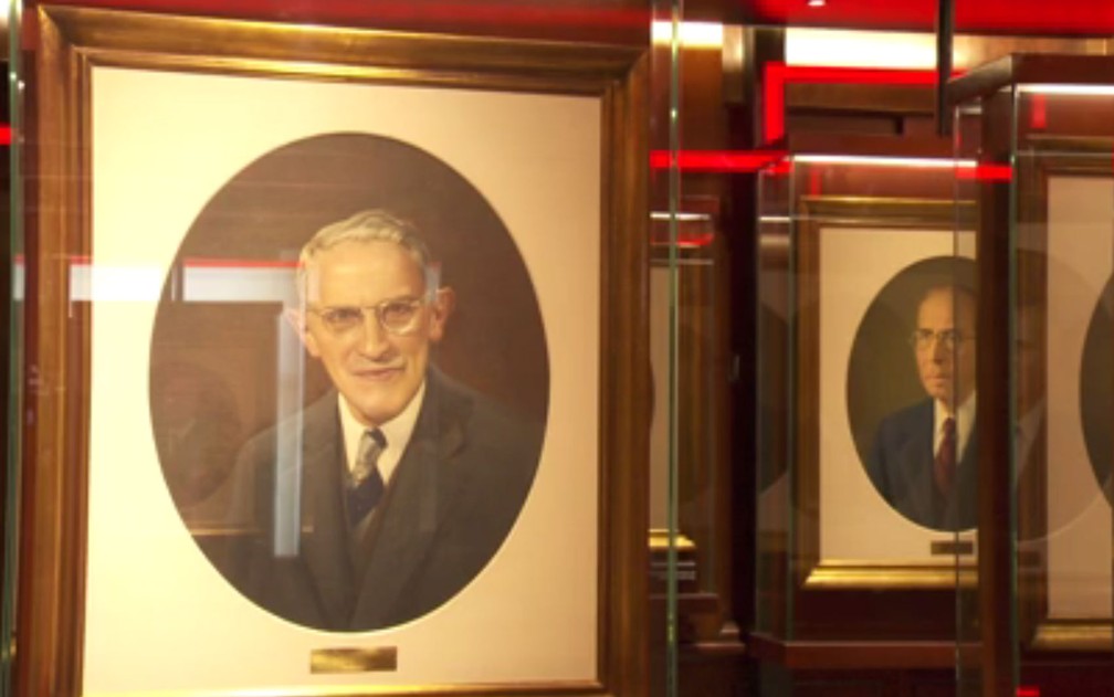 Exposição mostra presidentes do Banco Agrícola que originou o Banespa (Foto: TV Globo/Reprodução)