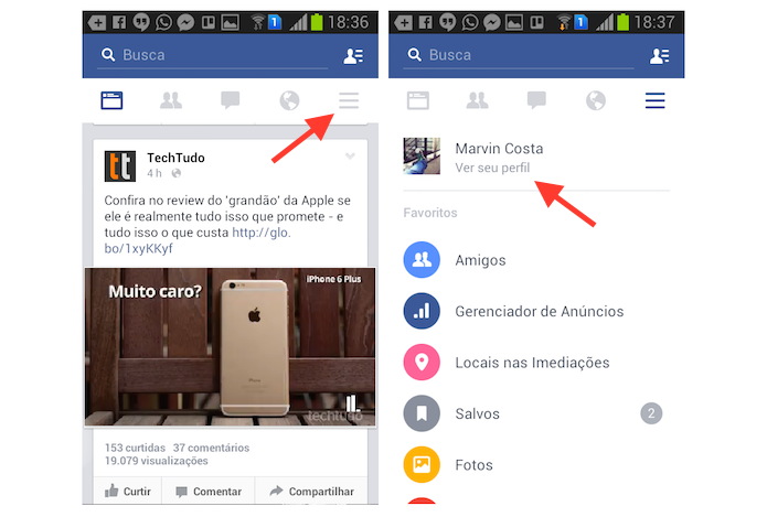 Acessando o perfil de usu?rio do Facebook no Android (Foto: Reprodu??o/Marvin Costa)
