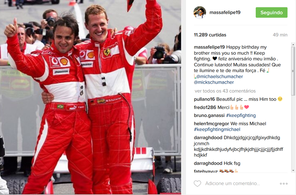 Homenagem de Felipe Massa a Schumacher pelos 48 anos (Foto: Reprodução)