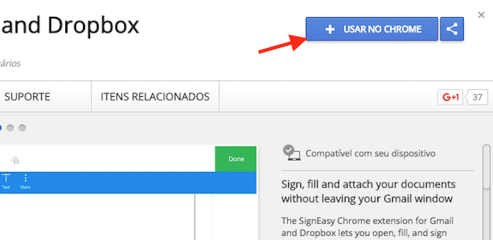 Opção para preparar o download da extensão SignEasy para Google Chrome (Foto: Reprodução/Marvin Costa)