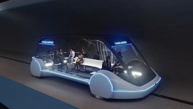 Os veículos propostos pela Boring Company têm capacidade para 16 passageiros (Foto: Divulgação)