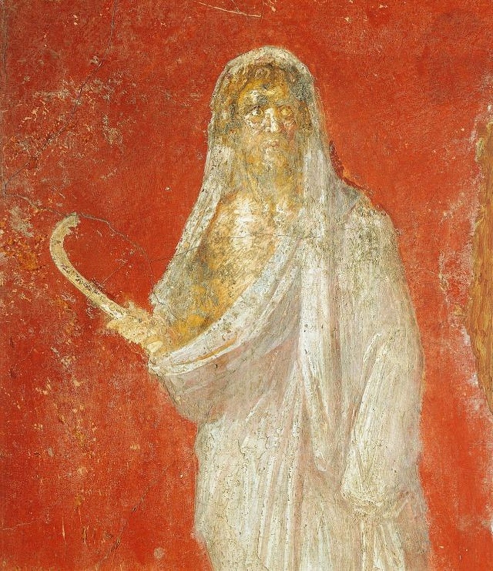 O deus romano Saturno, em um afresco do século 1° d.C. em Pompeia. Ele poderia ser o semeador do quadrado de Sator. Seu nome, 'Sautran', aparece abaixo do mais antigo dos quadrados. — Foto: GETTY IMAGES