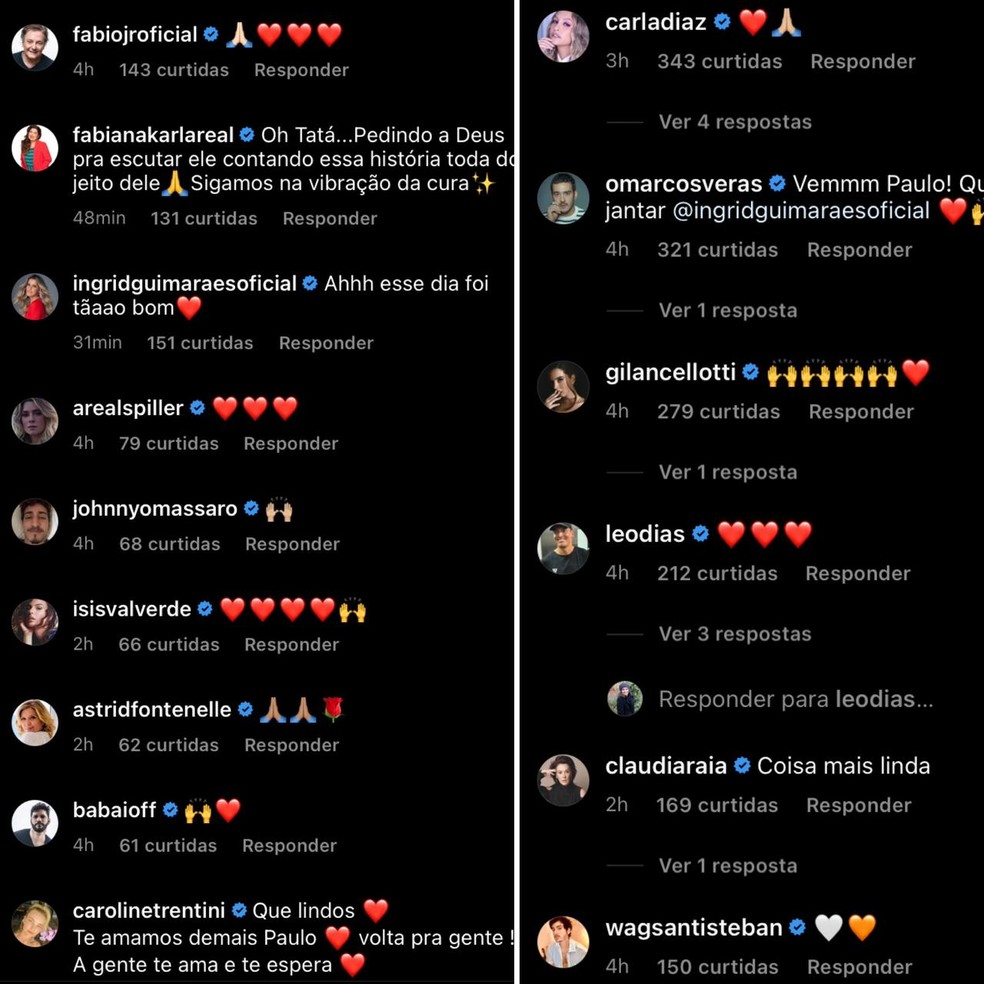 Famosos comentam post de Tatá Werneck sobre saudade de Paulo Gustavo  — Foto: Reprodução/Instagram