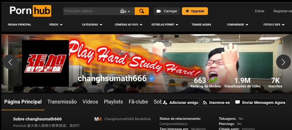 Professor de matemática divulga trabalho em site pornô. — Foto: Reprodução