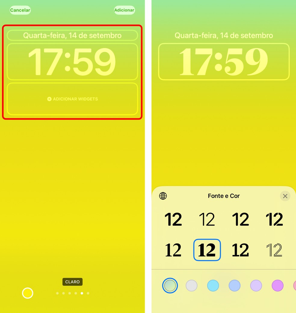 iOS 16 permite mudar a fonte do relógio da tela de bloqueio — Foto: Reprodução/Rodrigo Fernandes