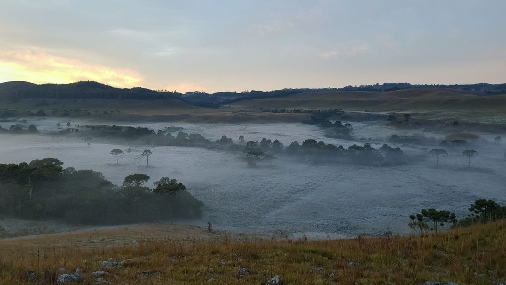 Amanhecer em São Joaquim (Foto: Mycchel Hudsonn Legnaghi/São Joaquim Online)