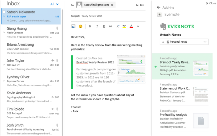 Notas do Evernote poderão ser enviadas no corpo de um e-mail do Outlook (Foto: Divulgação)