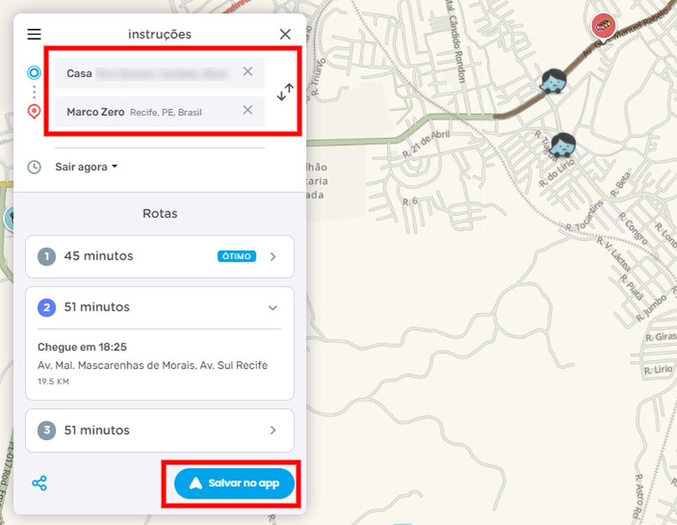 Compartilhando uma rota de viagem do Waze — Foto: Reprodução/Rodrigo Fernandes