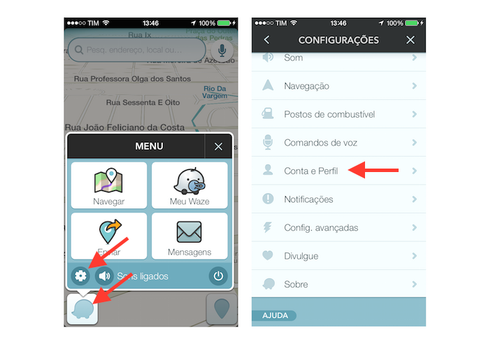 Acessando as configura??es de conta e perfil do Waze no iPhone (Foto: Reprodu??o/Marvin Costa)