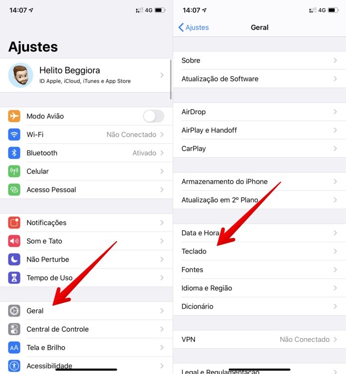 Acesse as configurações para mudar o teclado do celular — Foto: Reprodução/Helito Beggiora