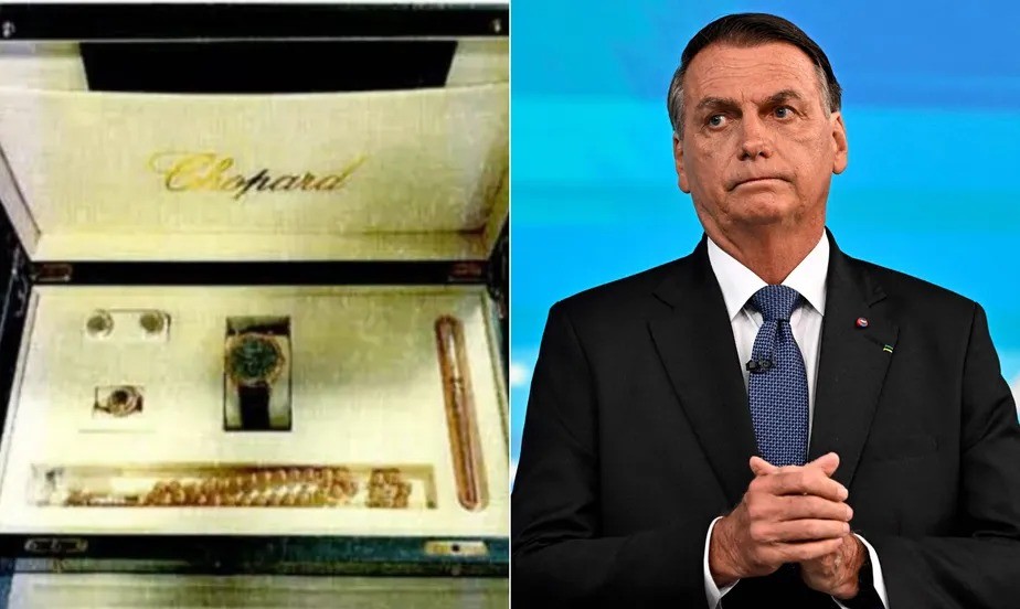 Bolsonaro e o estojo de joias presenteado pelo governo da Arábia Saudita