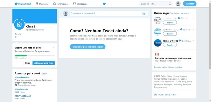 Após a confirmação do e-mail, sua conta do Twitter será criada (Foto: Reprodução/Clara Barreto) Após a confirmação do e-mail, sua conta do Twitter será criada (Foto: Reprodução/Clara Barreto)