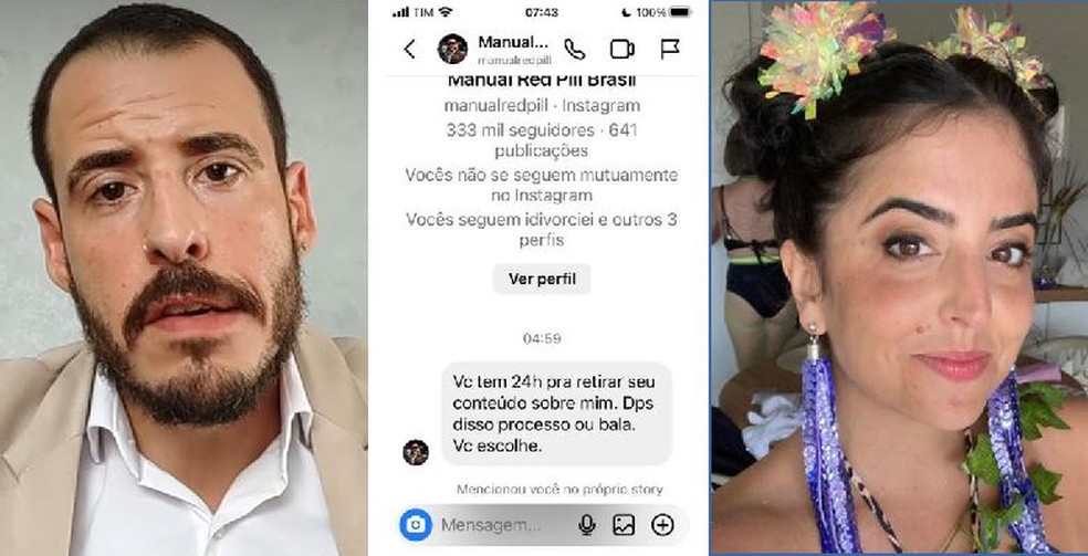 Thiago Schutz faz ameaça de morte a Lívia La Gatto após atriz postar vídeo com paródia sobre o que coach diz a mulheres — Foto: Reprodução/Redes sociais