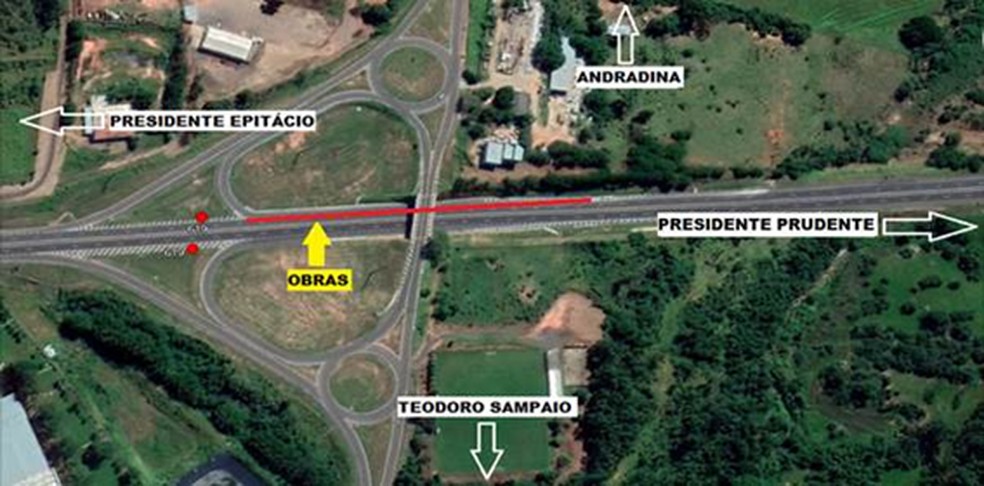 Alça de acesso da SP-270 será interditada em Presidente Venceslau — Foto: Reprodução/Cart