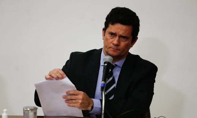O ex-ministro Sergio Moro durante coletiva de imprensa em que anunciou sua demissão do governo Bolsonaro