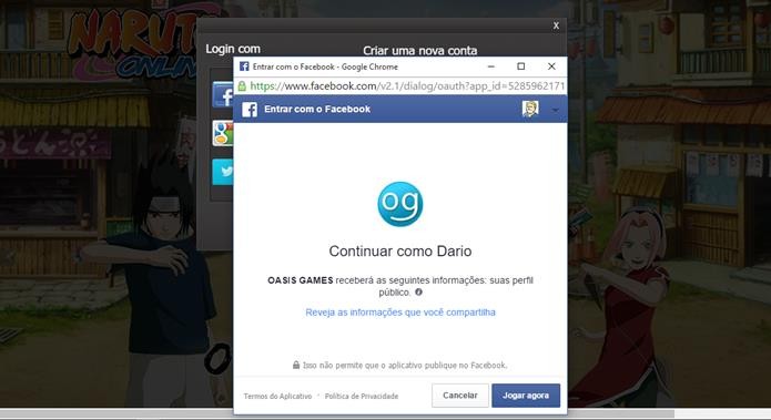 Você pode usar o seu Login do Facebook para jogar (Foto: Reprodução / Dario Coutinho)