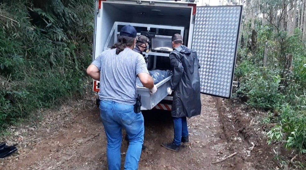 Corpos foram encontrados sob galhos e folhas na área rural de Piraí do Sul — Foto: Divulgação/Polícia Civil
